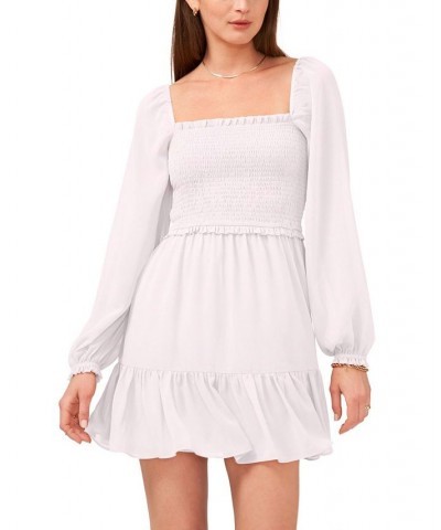 Women's Smocked Ruffle Hem Long Sleeve Dress Pink Cloud $26.78 Dresses