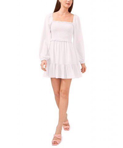 Women's Smocked Ruffle Hem Long Sleeve Dress Pink Cloud $26.78 Dresses