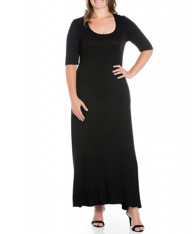 Plus Size Elbow Length Sleeve Maxi Dress Black $23.39 Dresses