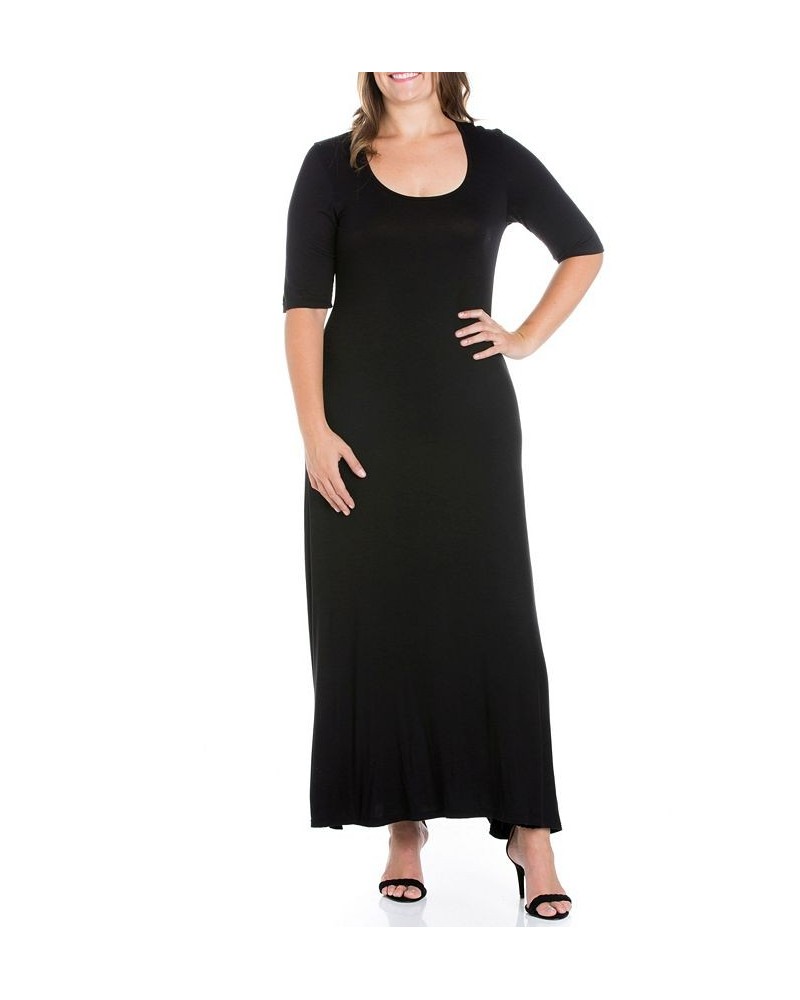 Plus Size Elbow Length Sleeve Maxi Dress Black $23.39 Dresses