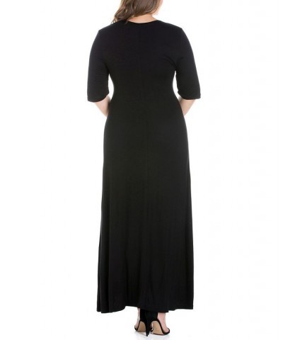 Plus Size Elbow Length Sleeve Maxi Dress Black $23.39 Dresses