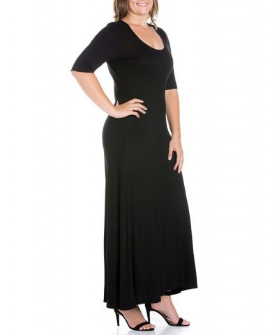 Plus Size Elbow Length Sleeve Maxi Dress Black $23.39 Dresses