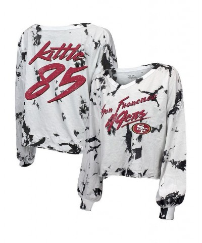 Women's George Kittle White San Francisco 49ers Off-Shoulder Tie-Dye Name and Number Long Sleeve V-Neck T-shirt White $33.60 ...