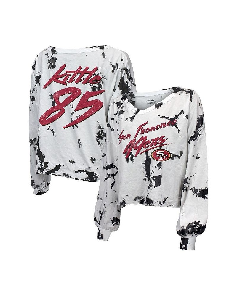 Women's George Kittle White San Francisco 49ers Off-Shoulder Tie-Dye Name and Number Long Sleeve V-Neck T-shirt White $33.60 ...