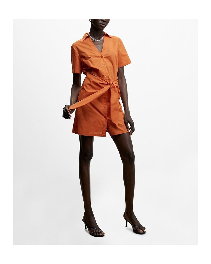 Women's Short Sleeve Bow Shirt Dress Orange $37.79 Dresses