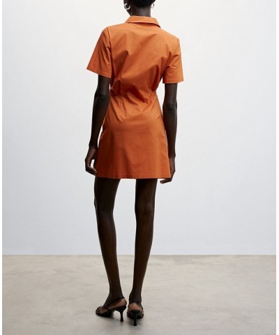 Women's Short Sleeve Bow Shirt Dress Orange $37.79 Dresses