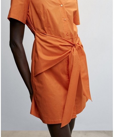 Women's Short Sleeve Bow Shirt Dress Orange $37.79 Dresses