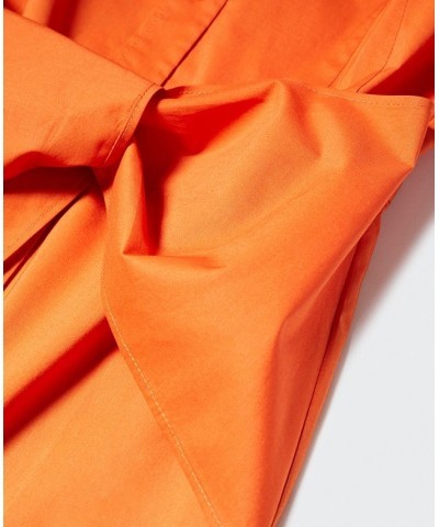 Women's Short Sleeve Bow Shirt Dress Orange $37.79 Dresses