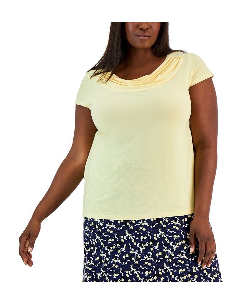 Plus Size Cap-Sleeve Cowlneck Top Yellow $36.57 Tops