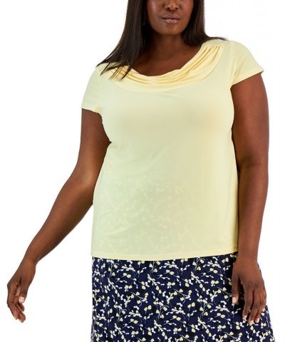 Plus Size Cap-Sleeve Cowlneck Top Yellow $36.57 Tops