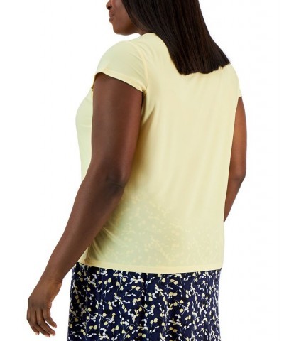 Plus Size Cap-Sleeve Cowlneck Top Yellow $36.57 Tops