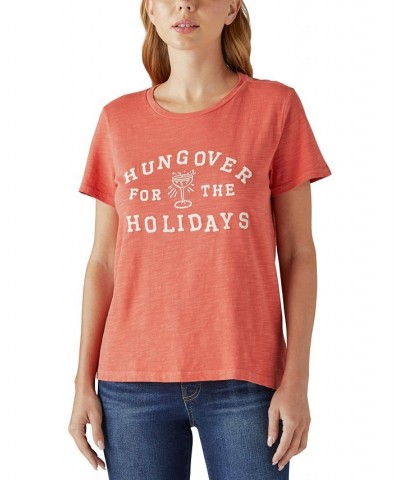 Women's Cotton Hungover For The Holidays Tee Aurora Red $19.58 Tops