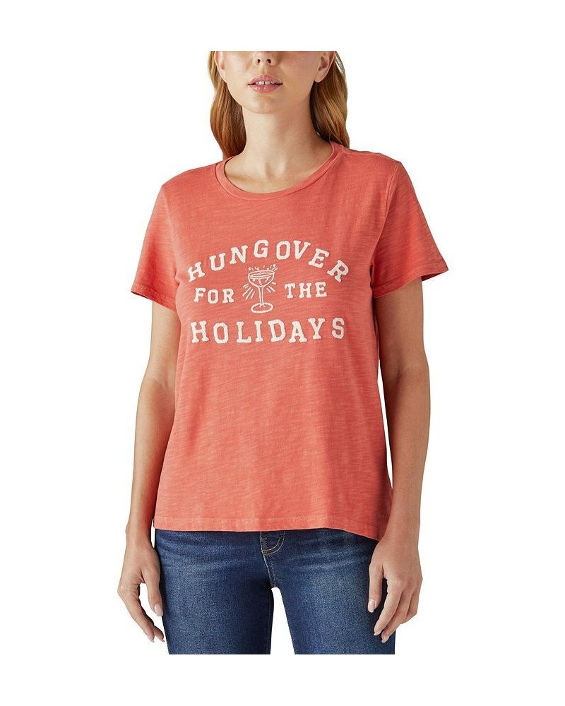 Women's Cotton Hungover For The Holidays Tee Aurora Red $19.58 Tops