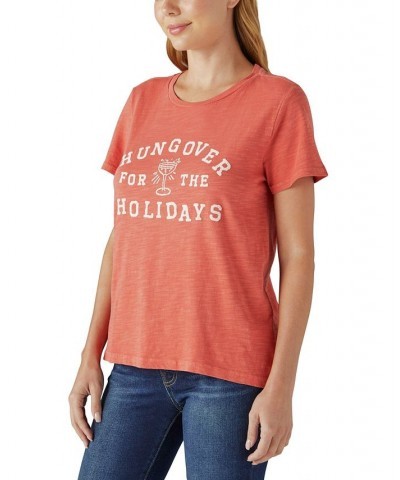 Women's Cotton Hungover For The Holidays Tee Aurora Red $19.58 Tops