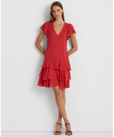 Women's Georgette Drop-Waist Dress Red $36.90 Dresses