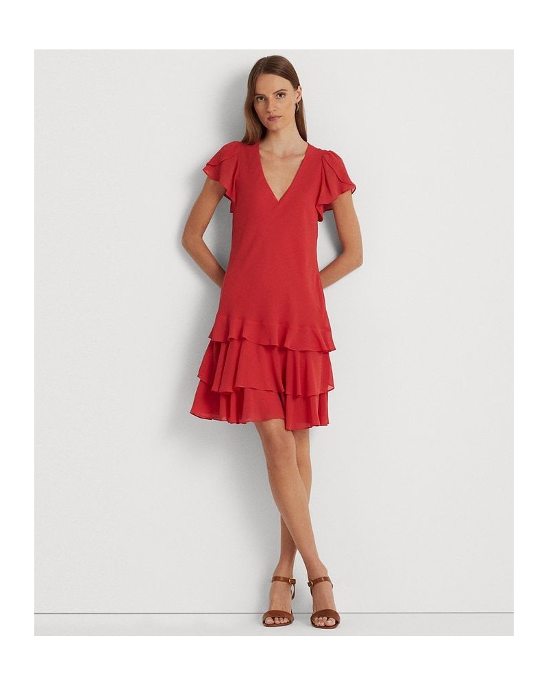 Women's Georgette Drop-Waist Dress Red $36.90 Dresses