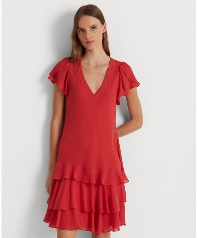 Women's Georgette Drop-Waist Dress Red $36.90 Dresses