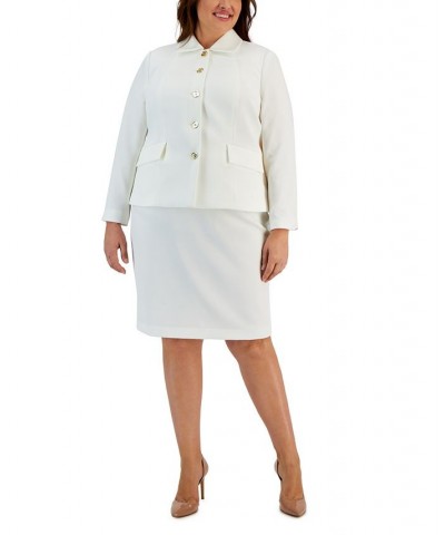Plus Size Crepe Wing-Collar Jacket & Slim Skirt Suit White $51.00 Skirts