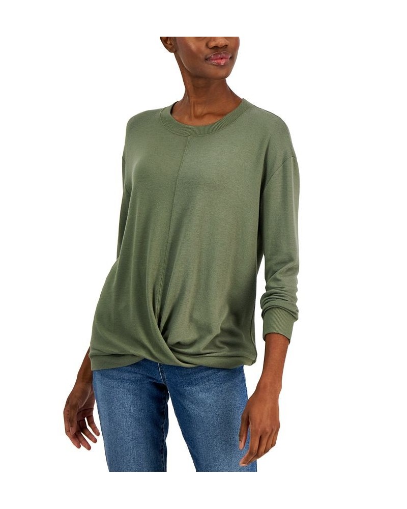 Women's Crewneck Twist-Front Top Olive $17.03 Tops