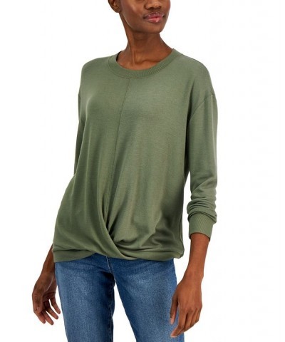 Women's Crewneck Twist-Front Top Olive $17.03 Tops