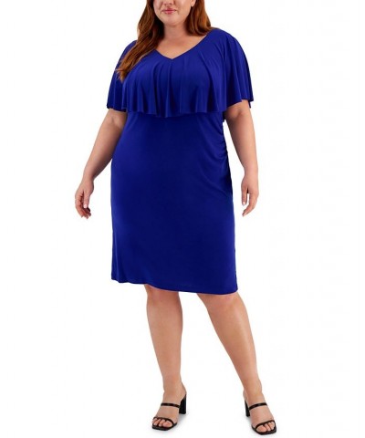 Plus Size V-Neck Capelet Sheath Dress Deep Cobalt $41.83 Dresses