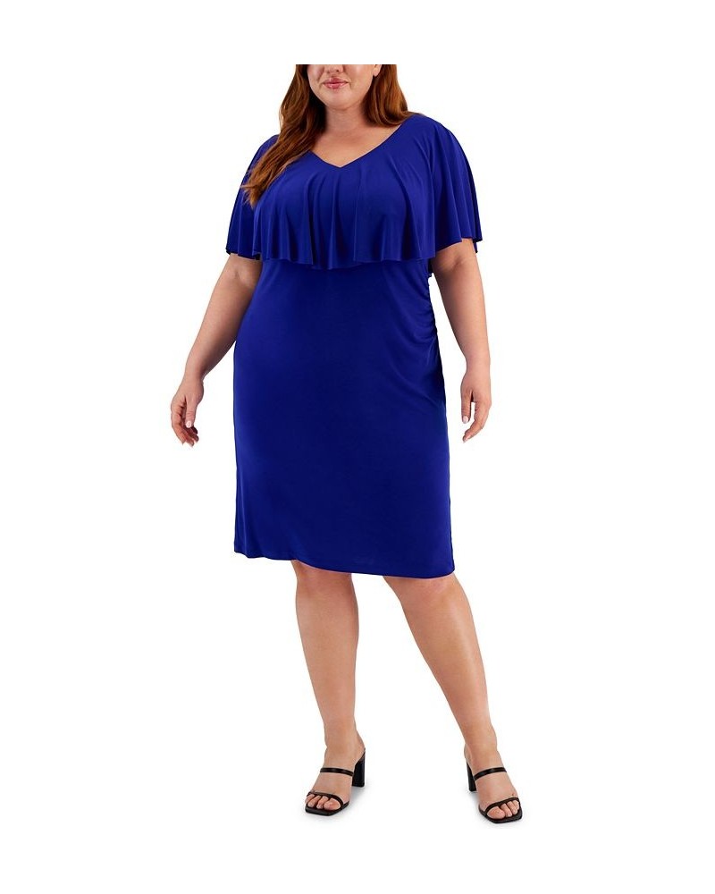 Plus Size V-Neck Capelet Sheath Dress Deep Cobalt $41.83 Dresses