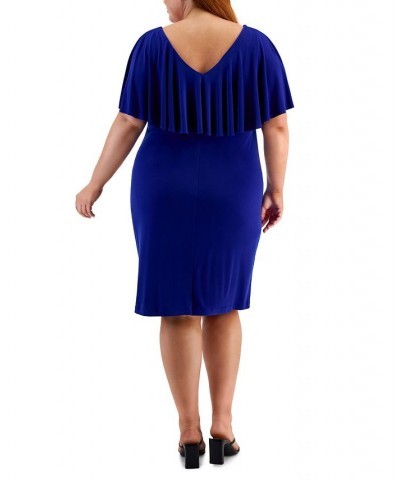 Plus Size V-Neck Capelet Sheath Dress Deep Cobalt $41.83 Dresses