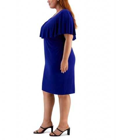 Plus Size V-Neck Capelet Sheath Dress Deep Cobalt $41.83 Dresses