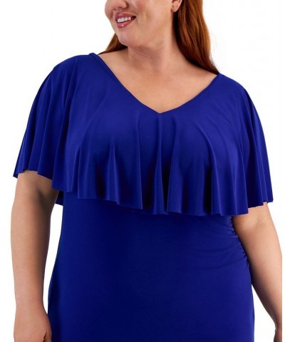 Plus Size V-Neck Capelet Sheath Dress Deep Cobalt $41.83 Dresses