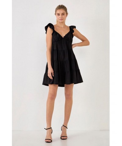 Women's Sweetheart Flounced Mini Dress Black $48.60 Dresses
