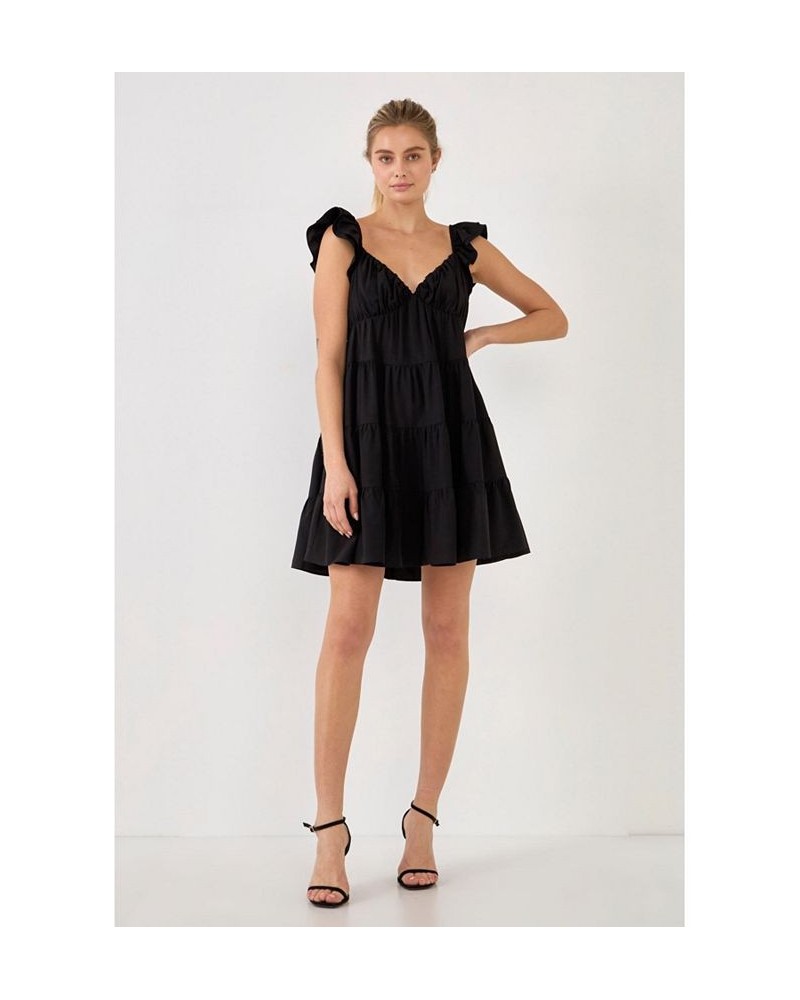 Women's Sweetheart Flounced Mini Dress Black $48.60 Dresses