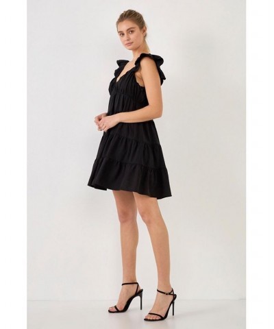 Women's Sweetheart Flounced Mini Dress Black $48.60 Dresses