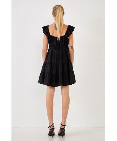 Women's Sweetheart Flounced Mini Dress Black $48.60 Dresses