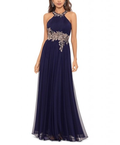 Women's Embellished Appliqué-Trimmed Gown Navy Rose $128.57 Dresses