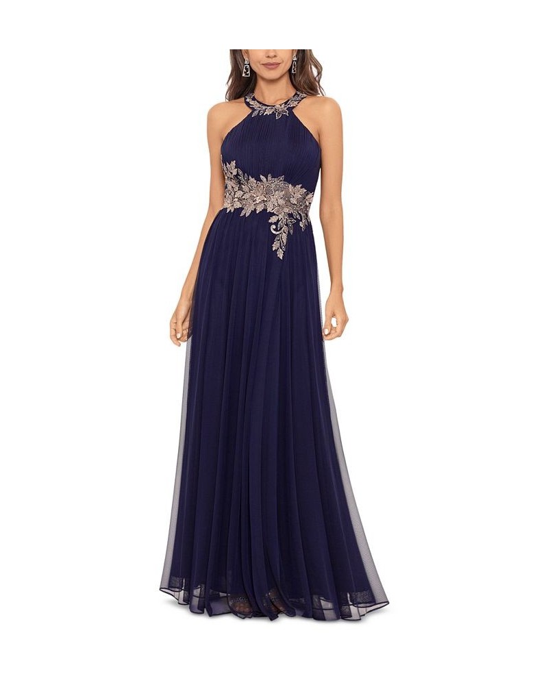 Women's Embellished Appliqué-Trimmed Gown Navy Rose $128.57 Dresses