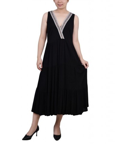 Petite Sleeveless Surplice Tiered Dress Black $23.01 Dresses