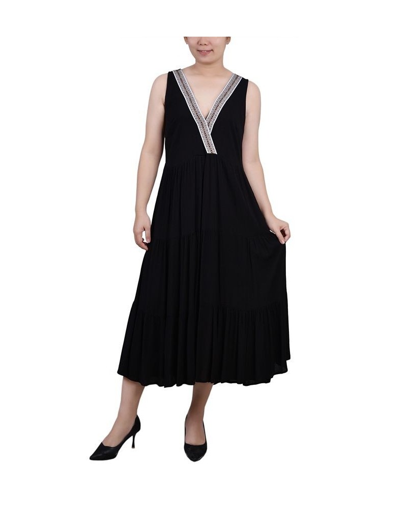 Petite Sleeveless Surplice Tiered Dress Black $23.01 Dresses