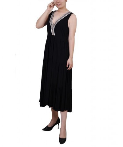 Petite Sleeveless Surplice Tiered Dress Black $23.01 Dresses