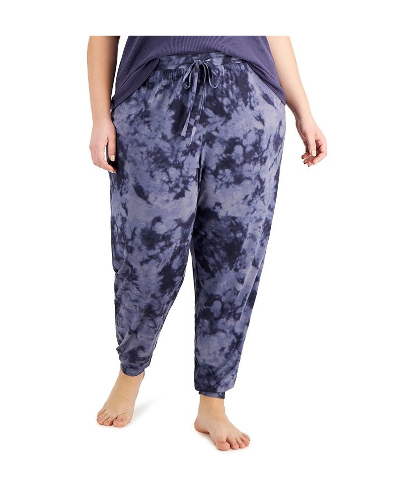 Plus Size Printed Smocked Jogger Pajama Pants Blue $12.43 Sleepwear