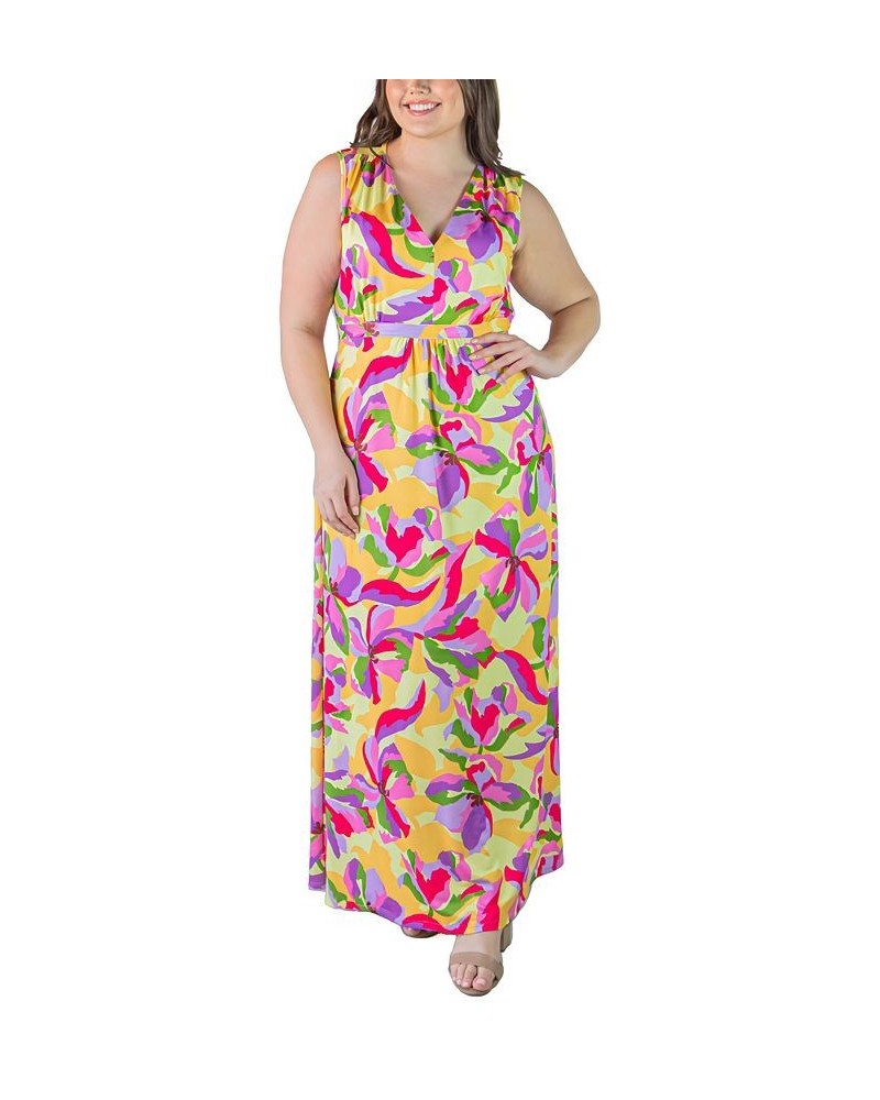 Plus Size Sleeveless Empire Waist Maxi Dress Yellow Multi $29.11 Dresses