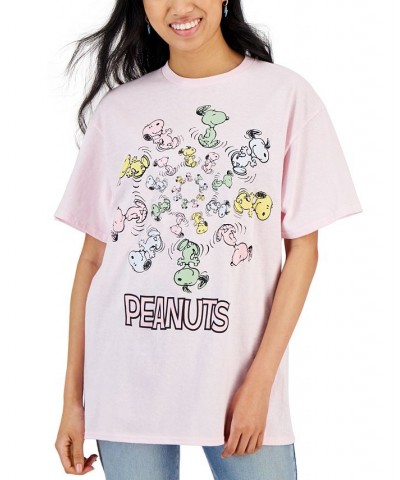 Juniors' Peanuts Spiral Snoopy Cotton T-Shirt Light Pink $16.20 Tops