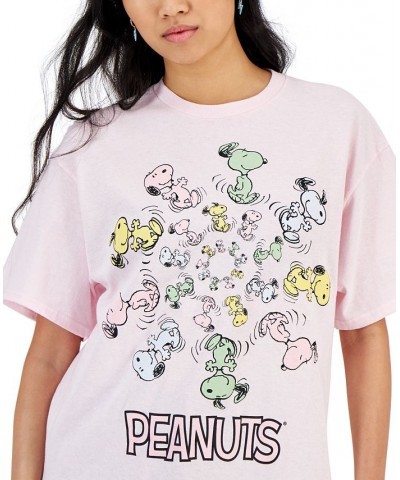 Juniors' Peanuts Spiral Snoopy Cotton T-Shirt Light Pink $16.20 Tops