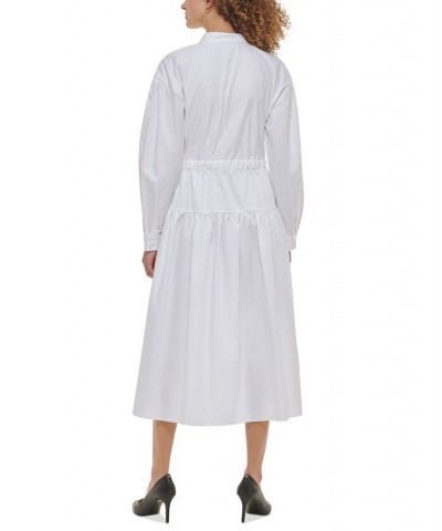 Women's Cotton Tie-Waist Maxi Dress White $68.88 Dresses