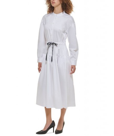 Women's Cotton Tie-Waist Maxi Dress White $68.88 Dresses