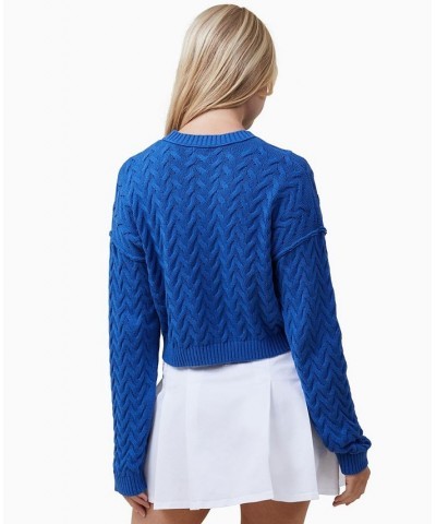 Women's Crop Cable Crew Neck Sweater Rich Blue $22.50 Sweaters