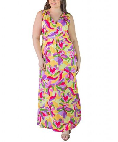 Plus Size Sleeveless Empire Waist Maxi Dress Yellow Multi $29.11 Dresses