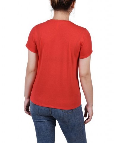 Petite Short Sleeve T-shirt with Stone Details Red $16.74 Tops