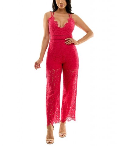 Lace Strappy-Back Jumpsuit Fuschia $30.08 Pants