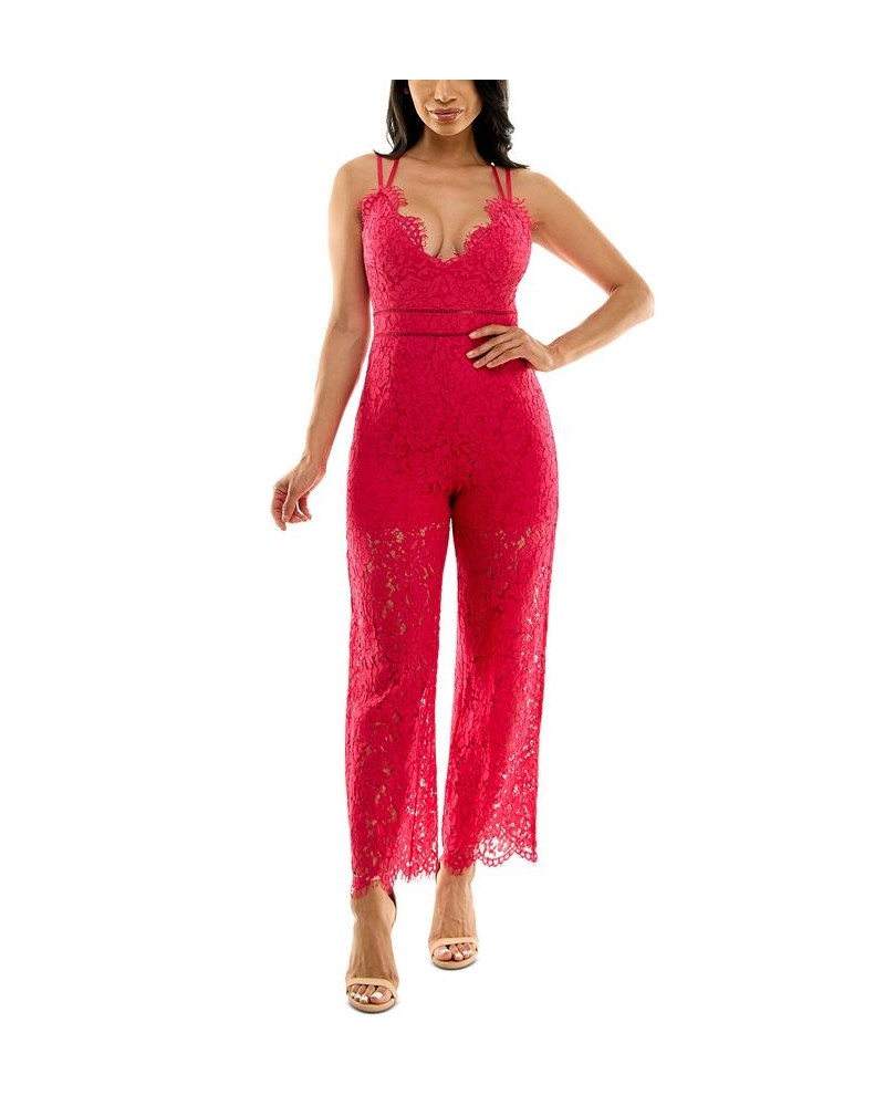 Lace Strappy-Back Jumpsuit Fuschia $30.08 Pants