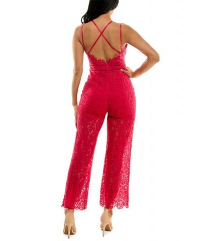 Lace Strappy-Back Jumpsuit Fuschia $30.08 Pants